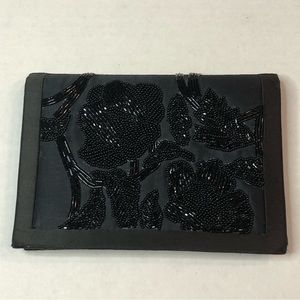 Black Beaded Floral Clutch Purse Evening Bag